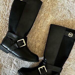 Black Knee-High Boots with Silver Buckles
